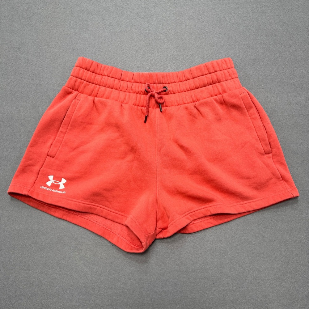 Under Armour Sweat Shorts Women's Large Orange Loose Fit Lounge Gym Training